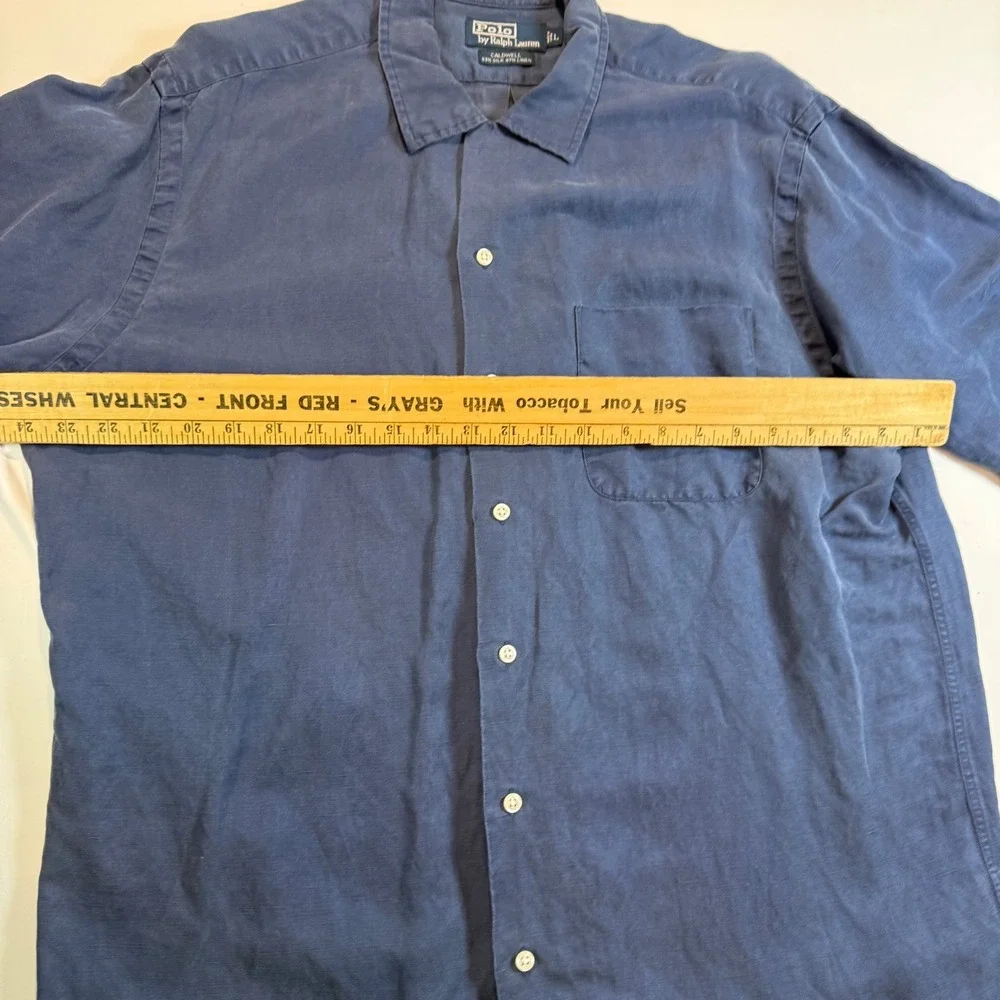 Polo Ralph Lauren Caldwell Shirt Mens Large Navy Blue Silk Linen Short Sleeve